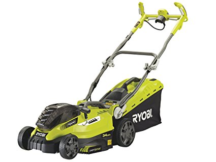 Ryobi RLM18C34H25 ONE  36 V Cordless Hybrid Lawnmower with dual 2.5 Ah 18 V Lithium Plus Batteries, Charger and Cable for Mains Power