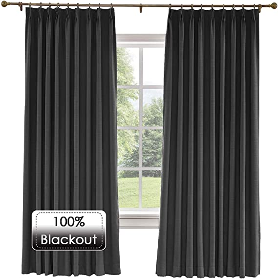 Prim Patio Sliding Door Curtains Linen Room Darkening Thermal Insulated Blackout Pinch Pleat Window Curtain for Living Room, Black, 100x84-inch, 1 Panel