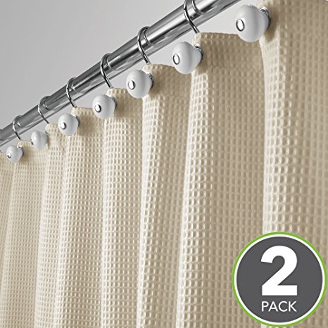 mDesign Hotel Quality Polyester/Cotton Blend Fabric Shower Curtain, Rustproof Metal Grommets - Waffle Weave for Bathroom Showers and Bathtubs - 72" x 72", Pack of 2, Khaki / Deep Tan