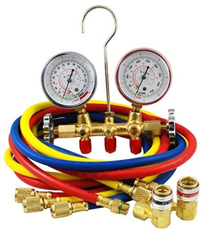 Mountain 8205 R-134a Brass Manifold Gauge Set with Couplers
