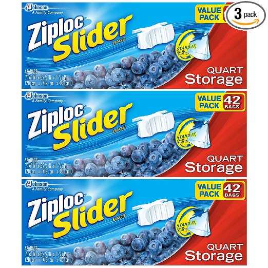 Ziploc Slider Storage Bags Quart Value Pack 42 ct (Pack Of 3)