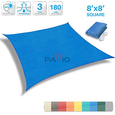 Patio Paradise 8' x 8' Blue Sun Shade Sail Square Canopy - Permeable UV Block Fabric Durable Outdoor - Customized Available