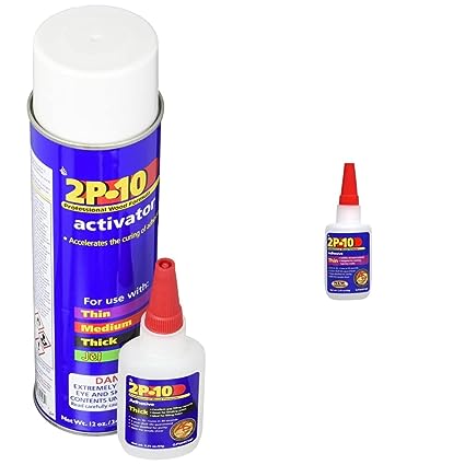 FastCap 2P-10 Super Glue Adhesive 2.25 oz Thick   12 oz Activator Combo Pack & 2-P10 Thin Refill 2.25 Oz.