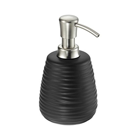 mDesign Kitchen and Bath Ceramic Soap & Lotion Dispenser 14 oz, Black/Brushed