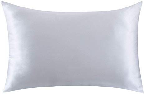 Ethereal Lomoer 100% Natural Pure Silk Pillowcase for Hair and Skin, Both Side 19mm, Hypoallergenic, 600 Thread Count, Luxury Smooth Satin Pillowcase with Hidden Zipper (King, Light Grey)