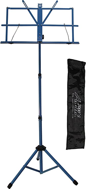 Audio2000'S AST4441BL Blue Portable Folding Steel Sheet Music Stand with Carrying Bag