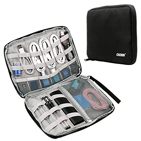 CADEN Travel Gadget Organizer Electronics Accessories Cases Portable Universal Cable Organizer Tech Bag for Various USB, Mp3, Phone, Charger, Cable Organizer Pouch - Black