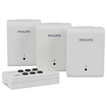 Philips Indoor Lighting Control with Wireless Remote Switch, 3 Receivers, ON/OFF Control, 1 Polarized Outlet Each, 80ft. Signal, Ideal for Lamps, Seasonal Lighting, LED, SPC1235AT/27