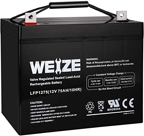 Weize 12V 75AH Deep Cycle Battery for Wayne ESP25 WSS30V Backup Sump Pump, Trolling Motor, Solar System, Mobility Wheelchair, General Use