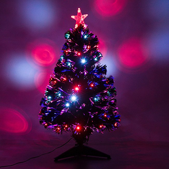 3' Artificial Holiday Fiber Optic / LED Light Up Christmas Tree w/ 8 Light Settings and Stand