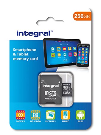 Integral 256 GB microSDXC Class 10 Memory Card for Smartphones and Tablets up to 90 MB/s, U1 Rating