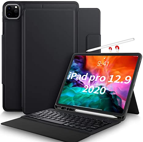 IVSO Keyboard Case for iPad Pro 12.9 inch 2020-4th Gen / 2018-3rd Gen, One-Piece Wireless Keyboard-Auto Wake Sleep iPad Pro 12.9 Case with Keyboard,Black (for iPad Pro 12.9 2020, Black)