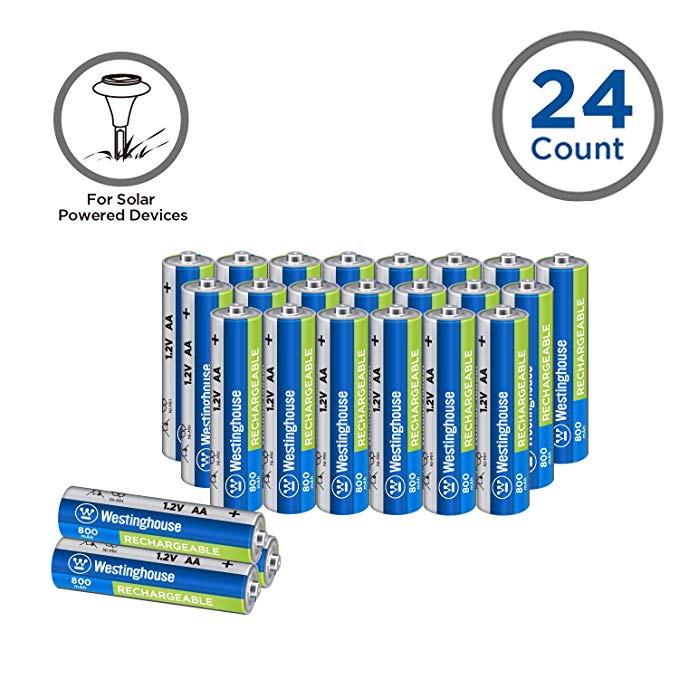 24pc Westinghouse Pre Charged Always Ready AA 1.2 volt 800mAh Ni-Mh Rechargeable Battery for Solar Garden Lights