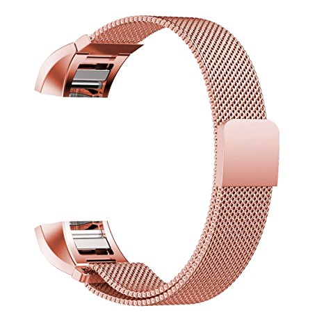 Maledan Replacement Metal Bands for Fitbit Charge 2, Stainless Steel Milanese Bracelet with Magnet Lock, Large and Small
