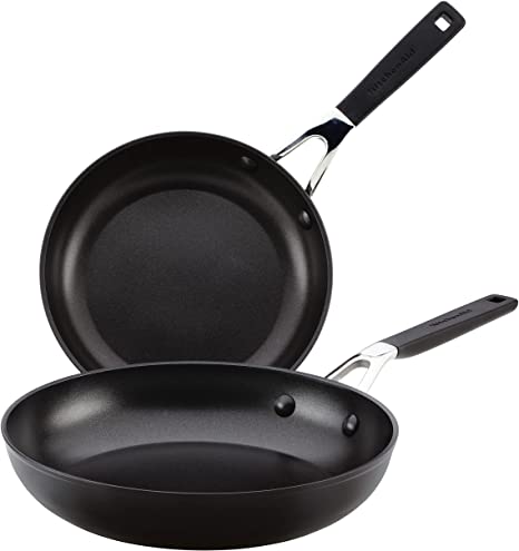 KitchenAid Hard Anodized Nonstick Frying Pans/Skillet Set, 8.25 Inch and 10 Inch, Onyx Black