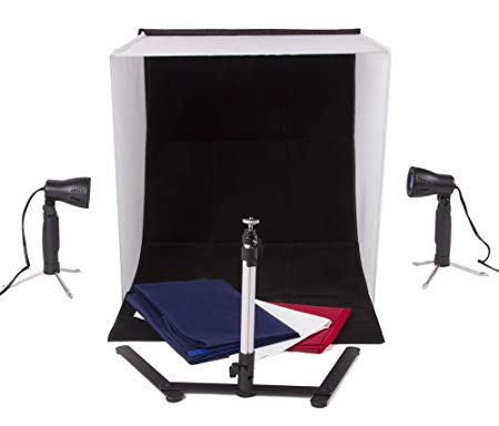 StudioPRO Square 24" x 24" Photo Studio Portable Product Photography Light with Light Set, Camera Stand, and Backgrounds
