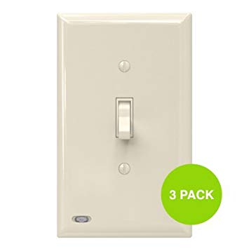 3 Pack SnapPower SwitchLight - Light Switch Cover Plate With Built-In LED Night Light - Add Ambience Lighting To Your Home In Seconds - (Toggle, Light Almond)