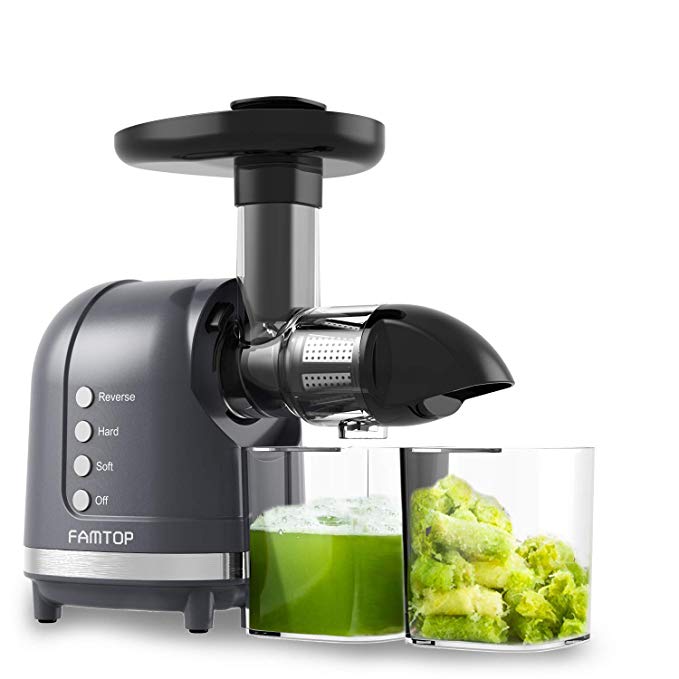 Juicer Machines,FAMTOP Slow Masticating Juicer Extractor, Quiet Motor & Reverse Function, Cold Press Juicer, BPA-Free, Easy to Clean with Brush, Higher Nutrient and Juice extraction for Vegetables and Fruits-Grey