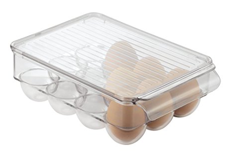 mDesign Plastic 12 Egg Holder with Lid for Mini Fridge, Kitchen Refrigerator - Clear