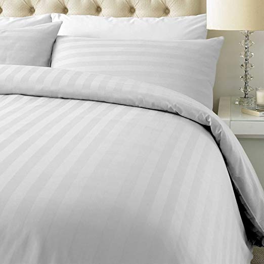 ED Luxurious 800 Thread Count Cotton Rich Satin Stripe Duvet cover with Housewife pillowcases 800 Thread Count (Double/White)