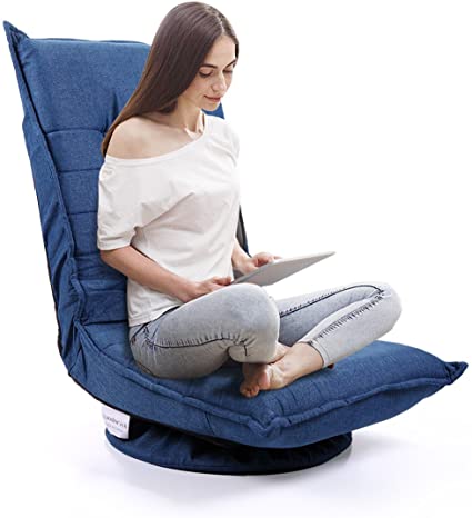 JAXPETY Fabric 360 Degree Swivel Game Chair, Folding 5-Position Adjustable Floor Lazy Sofa Chair, Blue