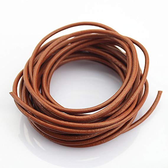 LolliBeads (TM) 3 mm Genuine Round Leather Cord Braiding String Light Brown 5 Meters (5 Yards)