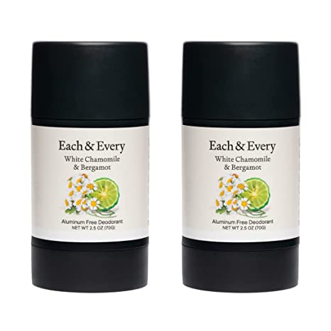 Each & Every 2-Pack Natural Aluminum-Free Deodorant for Sensitive Skin with Essential Oils, Plant-Based Packaging (White Chamomile & Bergamot, 2.5 Ounce (Pack of 2))