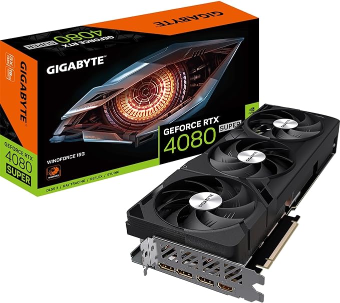 Gigabyte GeForce RTX 4080 SUPER WINDFORCE Graphics Card - 2550MHz Core, 16GB GDDR6X 23000MHz 256-bit Memory, PCI-E 4.0, 3x DP 1.4, 1x HDMI 2.1a, NVIDIA DLSS 3.5, GV-N408SWF3-16GD