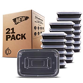 Freshware Meal Prep Containers [21 Pack] 1 Compartment with Lids, Food Storage Bento Box | BPA Free | Stackable | Lunch Boxes, Microwave/Dishwasher/Freezer Safe, Portion Control, 21 day fix (28 oz)