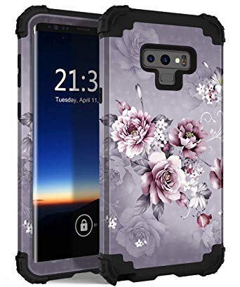 Galaxy Note 9 Case, Hocase Shockproof Heavy Duty Protection Hard Plastic Cover Silicone Rubber Dual Layer Protective Phone Case for Samsung Galaxy Note 9 (2018) SM-N960 - Light Purple Flowers