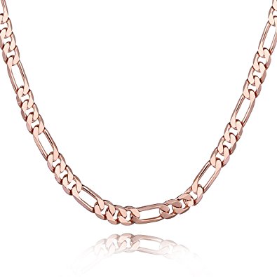 Trendsmax Mens Chain Womens Flat Figaro Link Rose Gold Plated Necklace 6mm 18-36inch