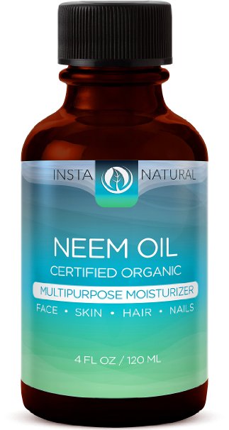 InstaNatural Organic Neem Oil - For Hair, Face, Skin & Body - Best 100% Pure & Certified Organic Cold Pressed Oil - For Acne, Nails, Dry Scalp, Split Ends, Stretch Marks & More - 4 OZ