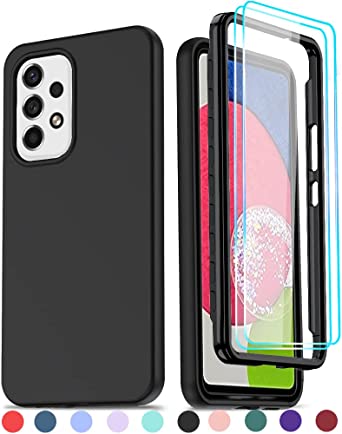 LeYi for Samsung A53 5G Case, Samsung Galaxy A53 5G Case with [2 x Tempered Glass Screen Protector], Full-Body Shockproof Soft Liquid Silicone Protective Phone Cover Case for Samsung A53, Black