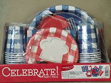 Celebrate! Party Pack - Grill & Chill Design: 127 pc Package (25 Dinner Plates, 25 Dessert Plates, 50 2-ply Napkins, 26 (9oz) Cups & 1 (54x108") Tablecover)