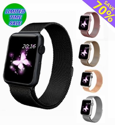 Apple Watch Band 42mm, top4cus Milanese Loop Stainless Steel Bracelet Strap Replacement Wrist iWatch Band with Magnet Lock for 42mm Watch (42mm Black)