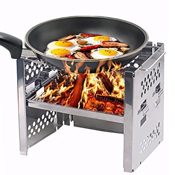 Wood Burning Camp Stoves Picnic BBQ Cooker/Potable Folding Stainless Steel Backpacking Stove