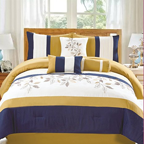 Dovedote Comforter Set, Bahama Paradise Yellow Blue Embroidery, King