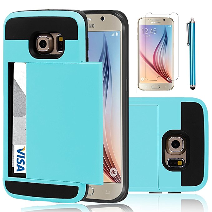 Elegant Choise Compatible with Galaxy S6 Case, Samsung Galaxy S6 Wallet Case, Hybrid High Impact Resistant Protective Shockproof Hard Shell with Card Holder Slot Cover Compatible for Samsung S6(Blue)
