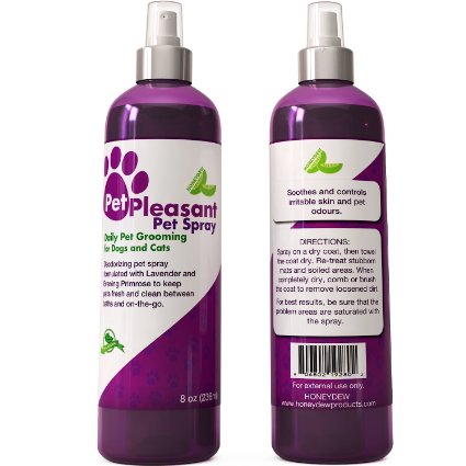 Natural Pet Spray for Dogs and Cats with Lavender & Evening Primrose - Eliminates Odor - Use for Daily Grooming, Pet Aromatherapy & Odor Control - 8 Oz Bottle - USA Made By Honeydew Products