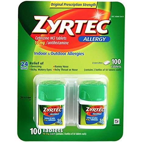 Zyrtec Cetrizine HCl/Antihistamine - 10mg/100 tablets