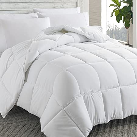 Cosybay Down Alternative Comforter (White, Cal-King) - All Season Soft Quilted California King Size Bed Comforter - Reversible Duvet Insert with Corner Tabs - Winter Summer Warm, 104x96 inches