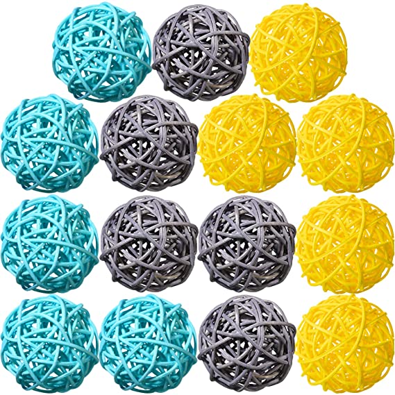 15 Pieces Wicker Rattan Balls Natural Sphere Orbs Decorative Orbs Vase Filler for Table Wedding Party Christmas Baby Shower Valentine's Day Decoration