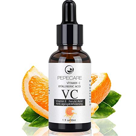 PEPECARE Natural Vitamin C Serum for Face Anti-aging & Whitening, Topical Facial Serum with Hyaluronic Acid & Vitamin E, 1 fl oz.