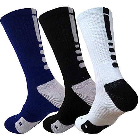 Mens Basketball Socks, Boys Dri-Fit Cushion Mid Calf Athletic Sports Compression Crew Socks Size 6-13(3 Pack)