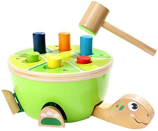 TOP BRIGHT Preschool Wooden Hammering Pounding Toys -Montessori Toys for Toddlers Learning Fine Motor Skills - Gifts for 1 Year Old and Up Girl Boy Baby & Toddler Toys