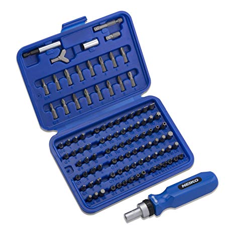 Neiko 10082A Security Bit Set with Ratcheting Screwdriver, Chrome Vanadium Steel | 101-Piece Set