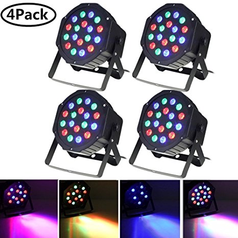 Par Lights, SOLMORE DMX-512 RGB 18 LED Party Lights DJ Disco Lights Sound Activated Stage Lighting for Wedding KTV Show Club Bar Karaoke 18W (4Pcs)