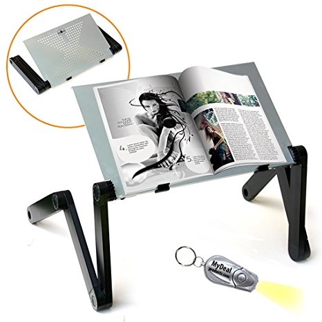 QuickLIFT Book & Magazine Portable Stand with Easy Set-Up & Adjustable Height / Angle for Mounting on Desk / Bed / Couch / Floor. Includes Flashlight