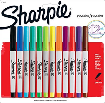 Sharpie Permanent Markers, Ultra-Fine Point, Assorted Colors, 12 Pack