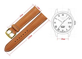 iStrap 18mm Genuine CalfSkin Leather Watch Straps Band Golden Spring Bar Buckle Replacement Soft Brown 18